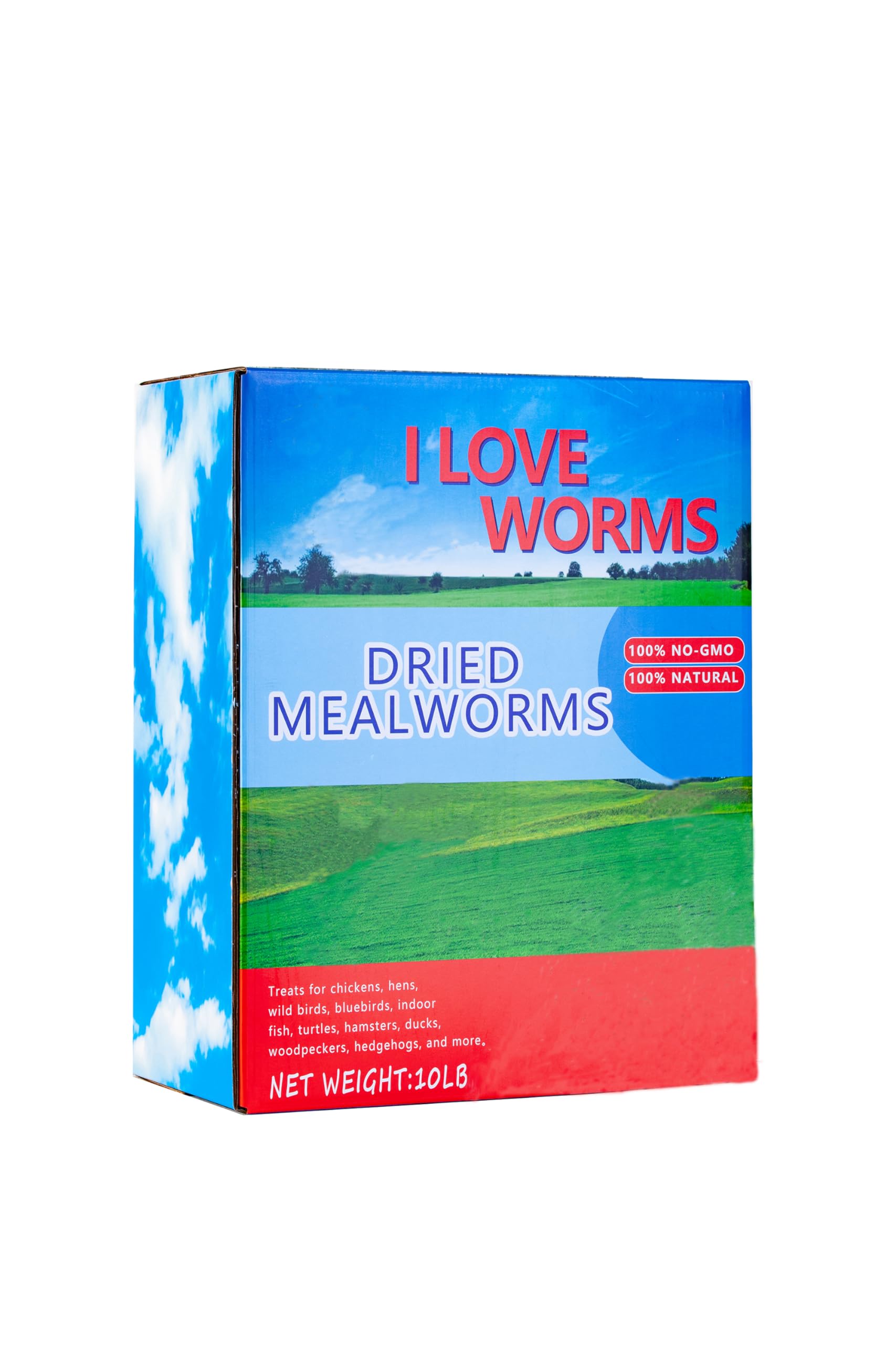 I LOVE WORMS dried mealworms in a 10lb bag offer a high protein feed for poultry and reptiles.