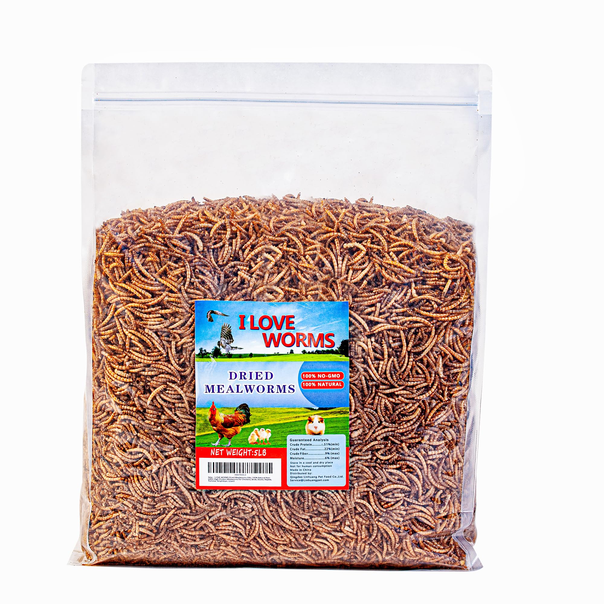 I LOVE WORMS dried mealworms 5lb packaging for storage and readiness