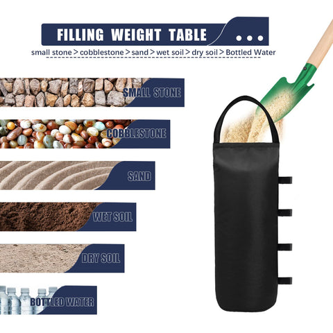 IALNAI canopy sandbag dimensions 18.3 by 7.3 inches.