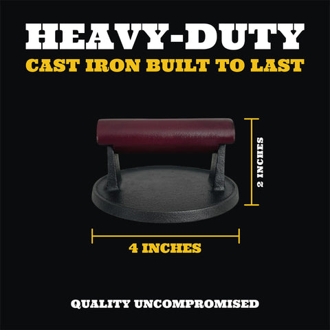 IAN's Cast Iron Hamburger Press delivers rugged reliability for juicy, uniform burgers.