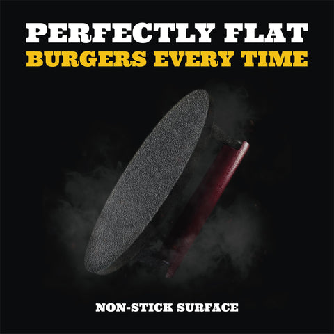 Ian's Smash Burger Press handle close-up emphasizes grip durability during busy cooking