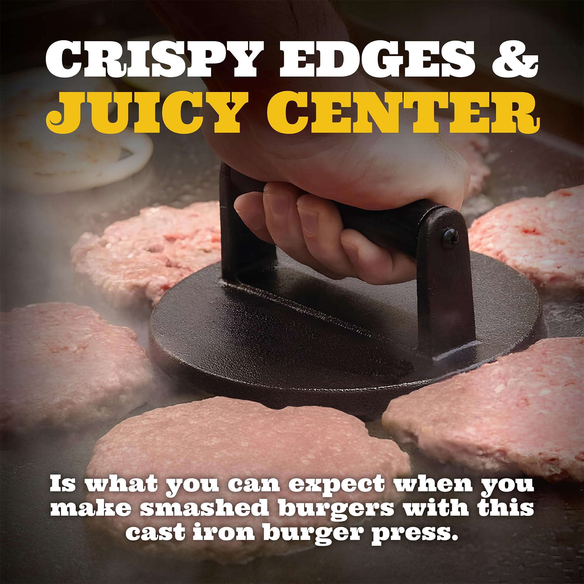 Ian's Smash Burger Press top view demonstrates ergonomic design for controlled pressing
