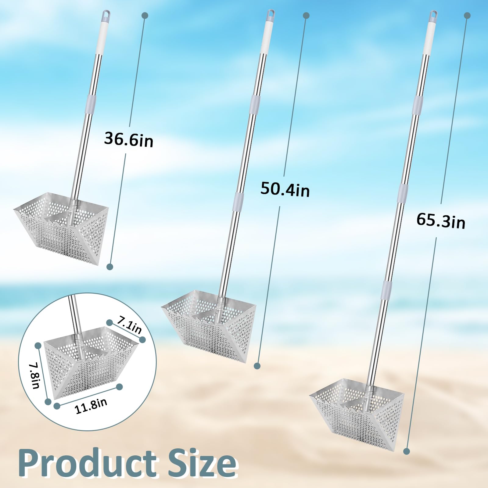 IAOVAW Sand Flea Rake shows 13-inch sifter for fast treasure separation