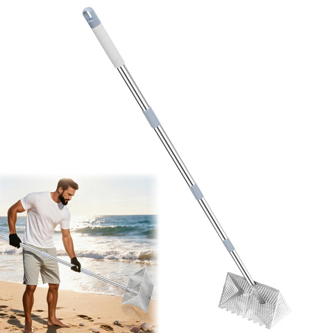 IAOVAW Sand Flea Rake with 65-inch reach for standing beach digging and comfort