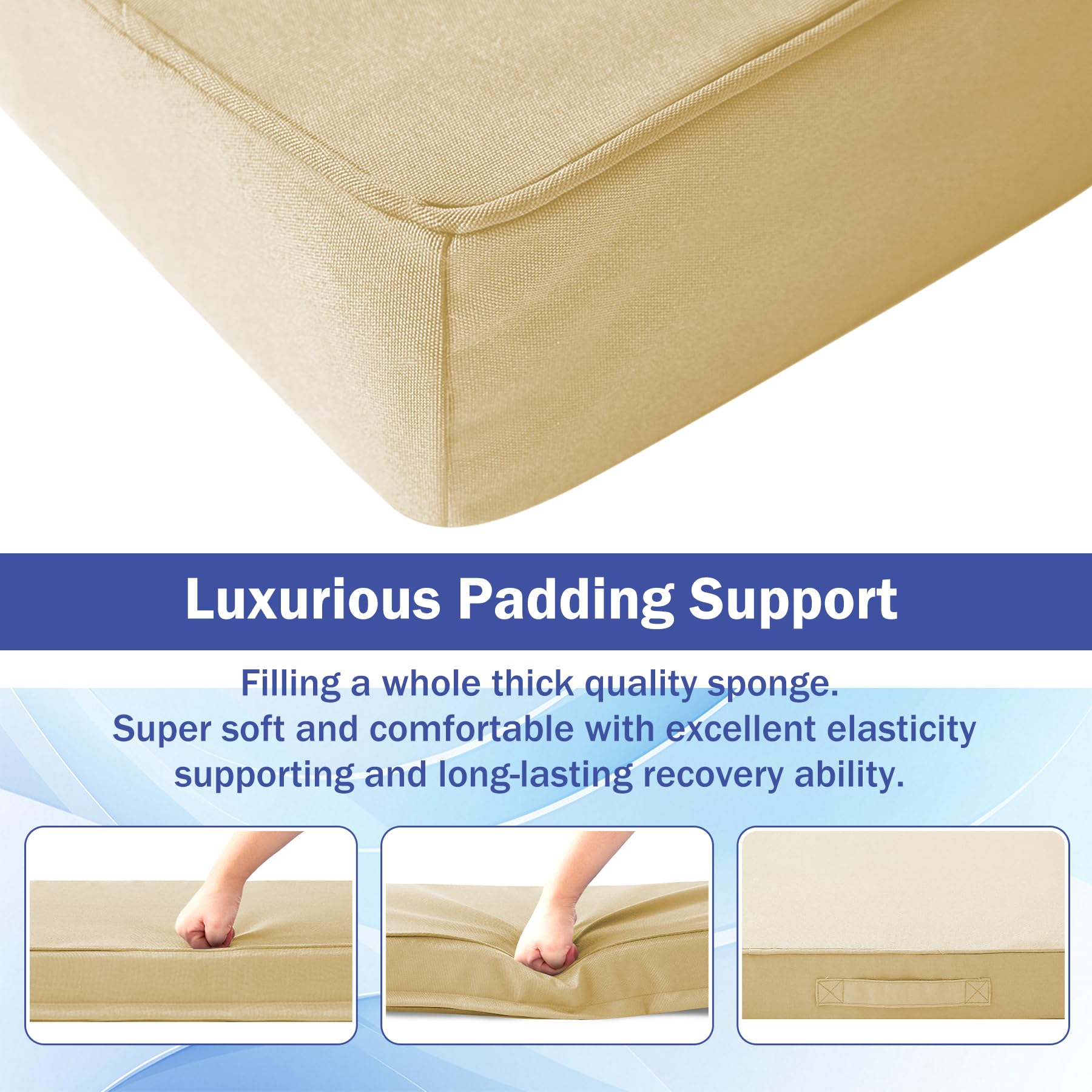 Portable handle on IASEAHK cushion makes transport to balcony or poolside easy.