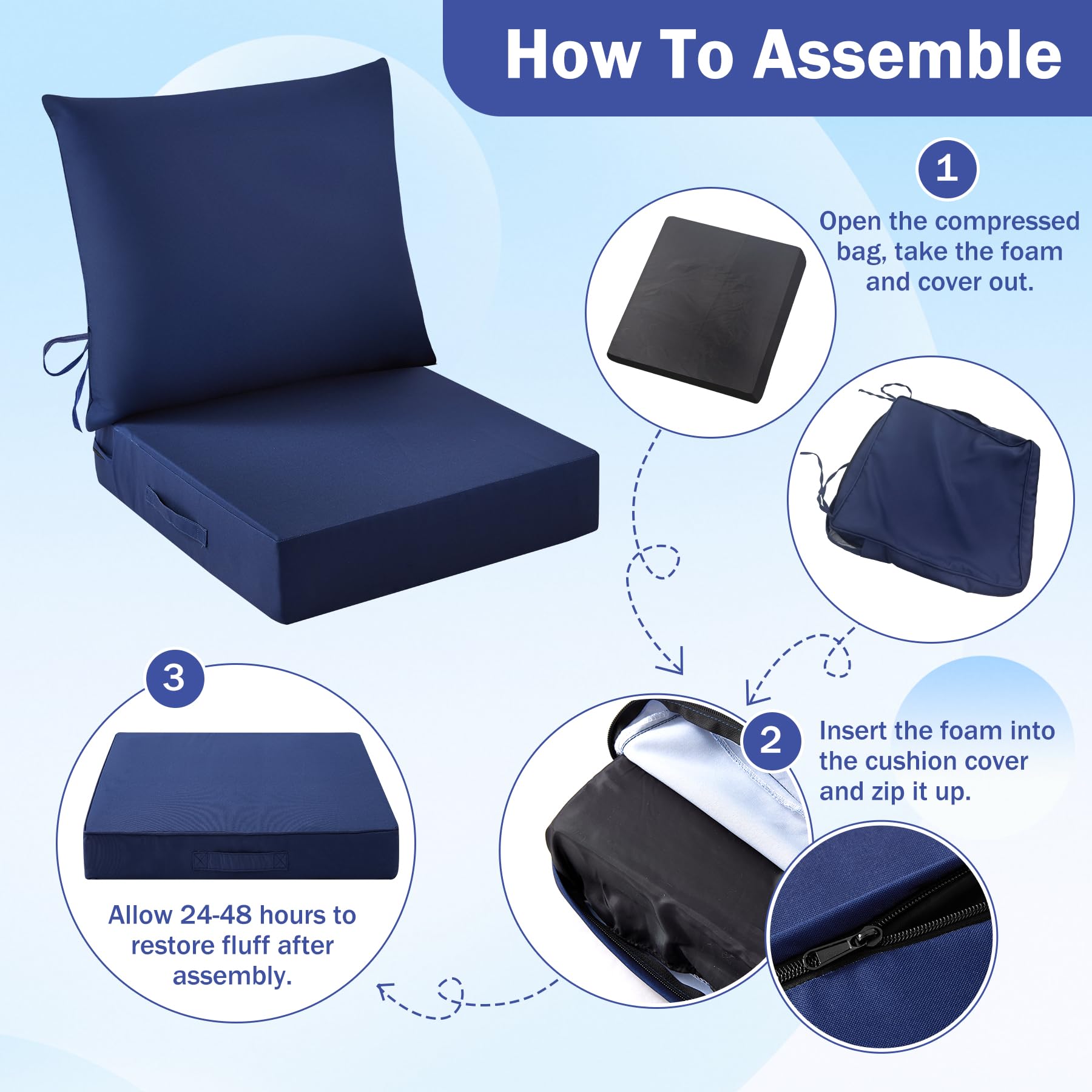IASEAHK navy cushions on a patio set suggest versatile outdoor living.