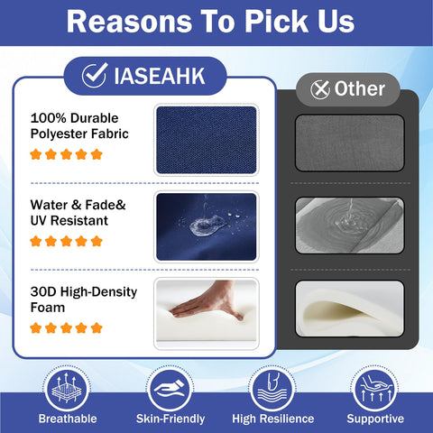 IASEAHK removable machine-washable covers simplify cleaning after outdoor use.