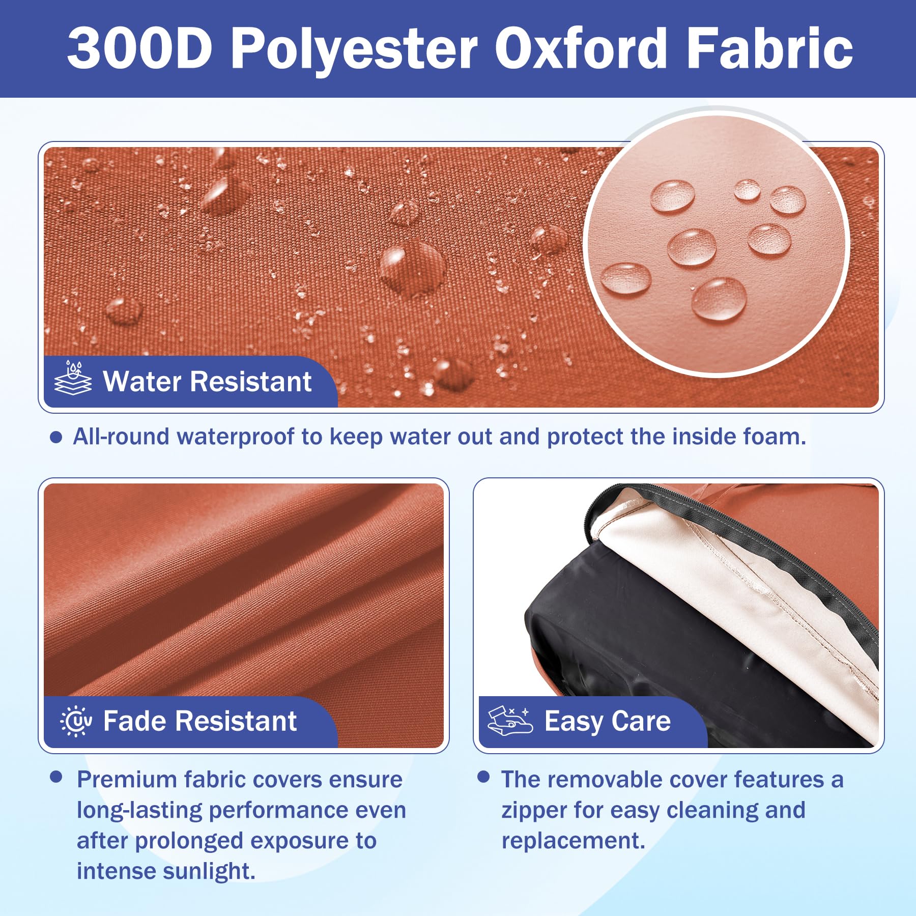 IASEAHK cushions feature waterproof, fade-resistant Oxford fabric for durability.