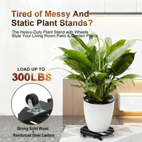 IBGUC heavy-duty wooden plant dolly supports up to 300 lbs for large planters.