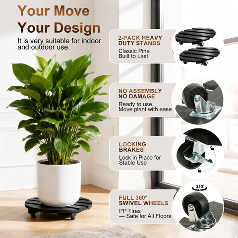 IBGUC rolling plant stand with 360-degree wheels for smooth indoor and outdoor repositioning.