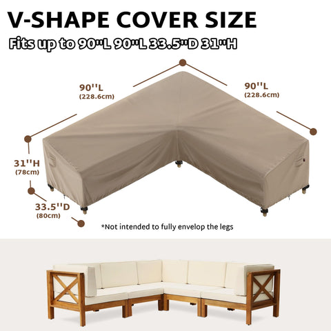 iBirdie L-shape sofa cover features adjustable straps for a secure, wind-resistant fit.