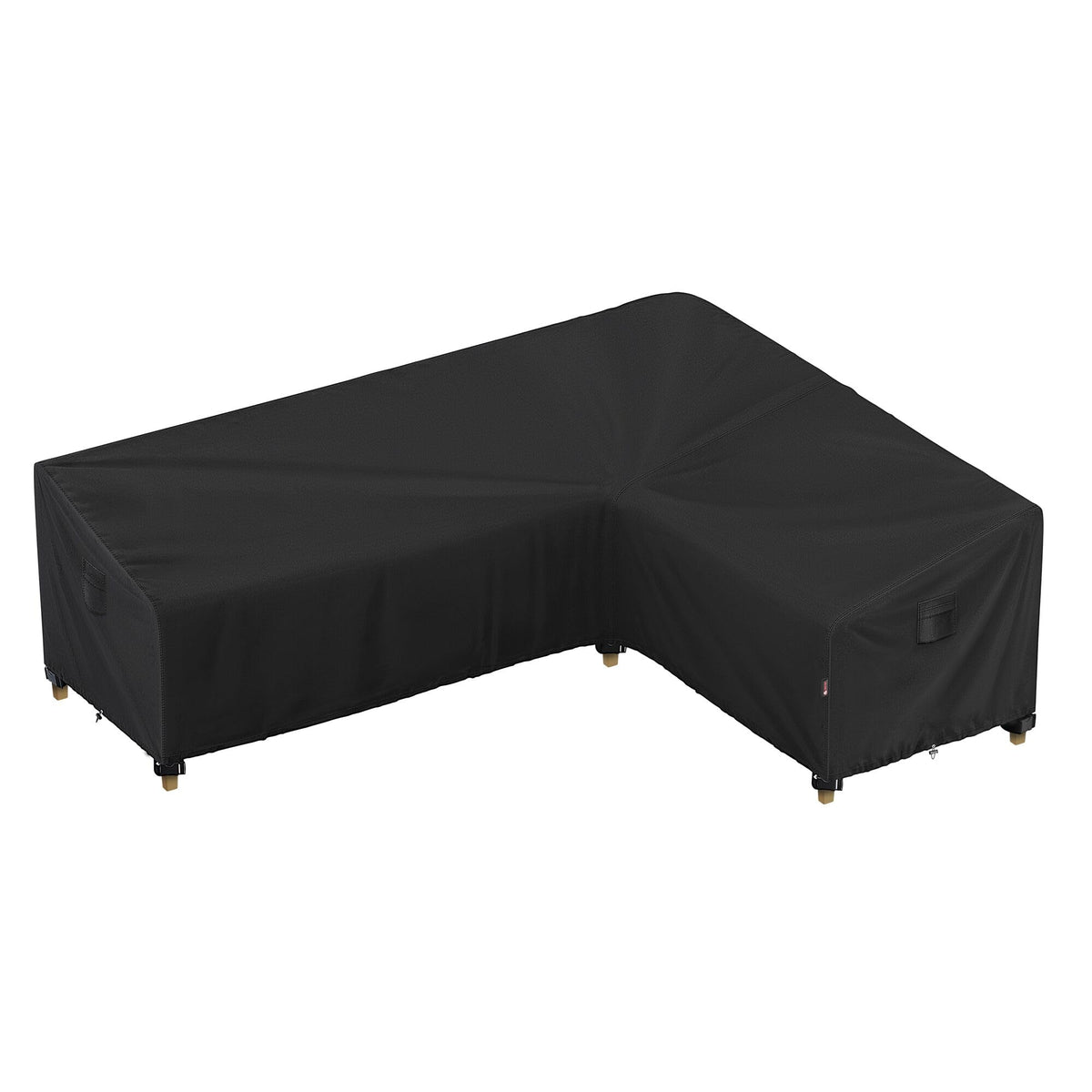iBirdie L-shaped sofa cover front view protects a 130x100 outdoor sofa from rain and sun.
