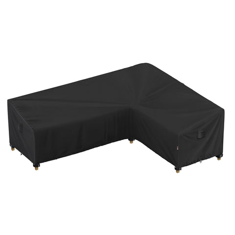iBirdie L-shaped sofa cover, right view showing snug fit for 120 x 90 inch sectional outdoor seating