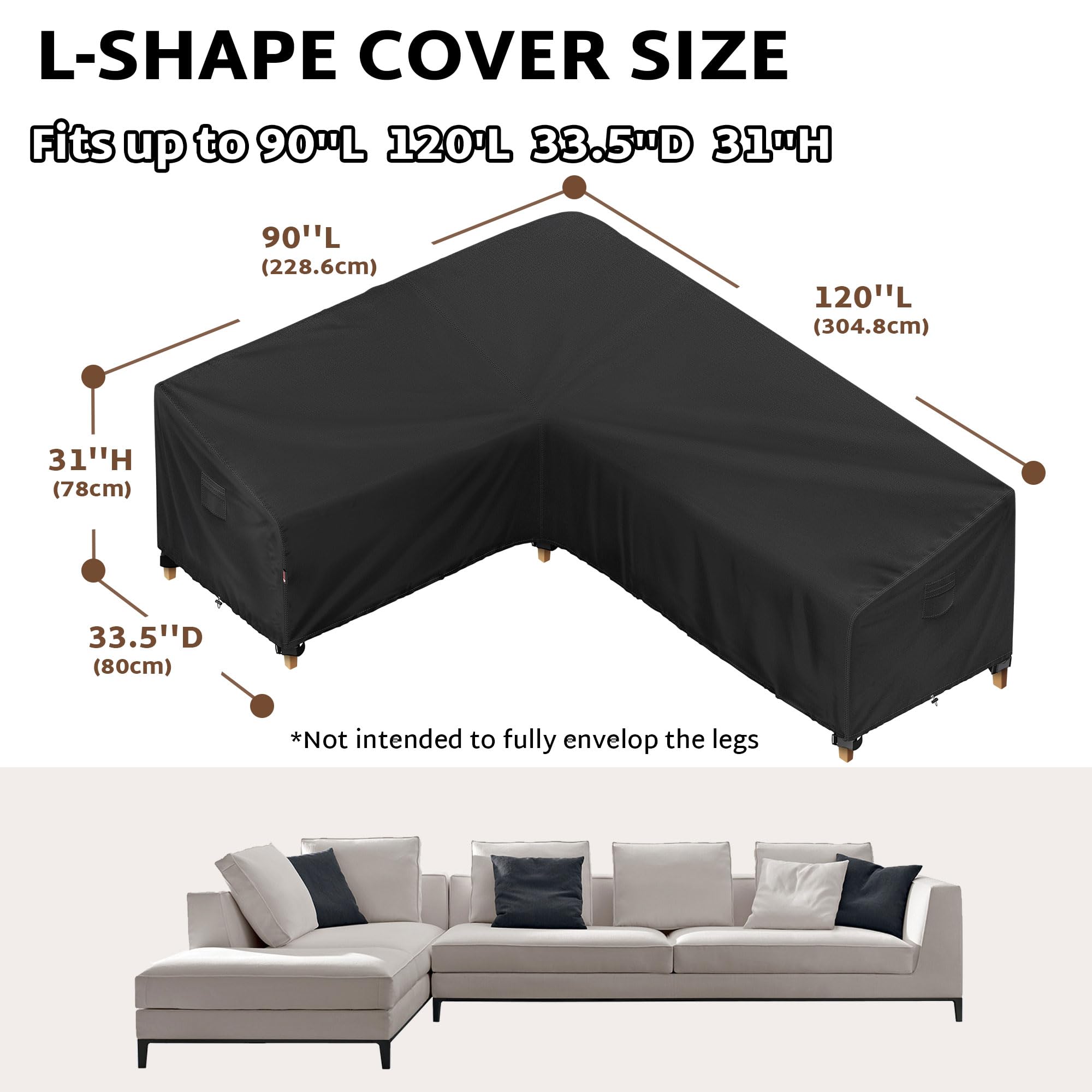 iBirdie outdoor sectional cover shields the 89x118-inch sofa from wind and moisture.