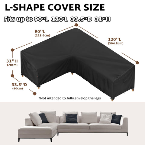 iBirdie outdoor sectional cover shields the 89x118-inch sofa from wind and moisture.