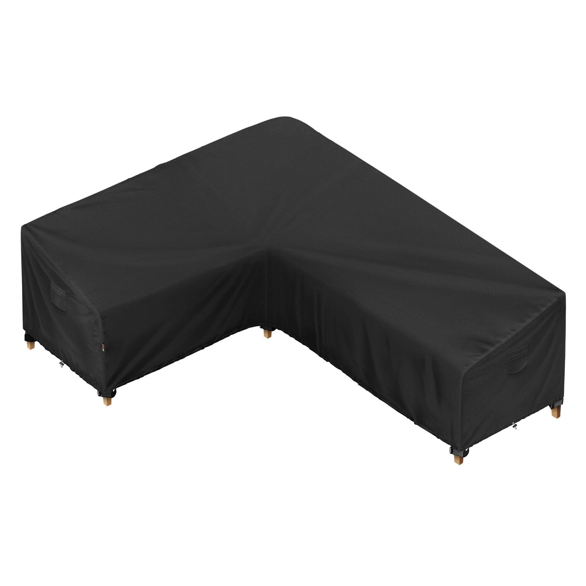 iBirdie outdoor sofa cover shows 83x104 right-angle fit and rain protection.