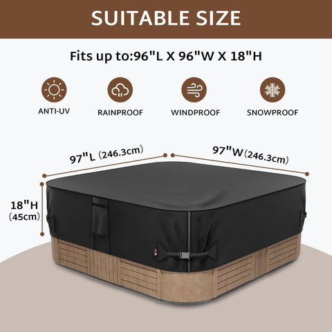 iBirdie weatherproof hot tub cover with debris protection and sun resistance.