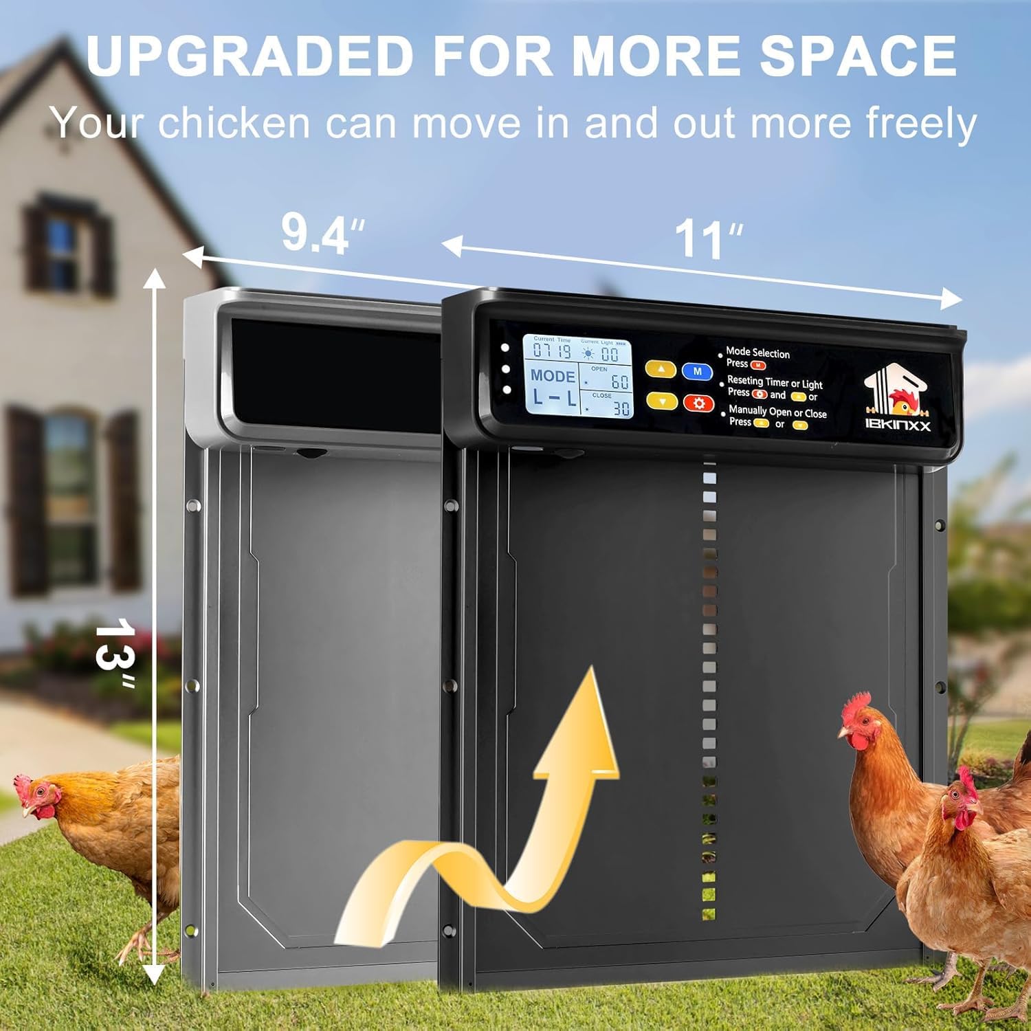 IBKINXX solar panel setup powering the chicken door for hands-free operation.