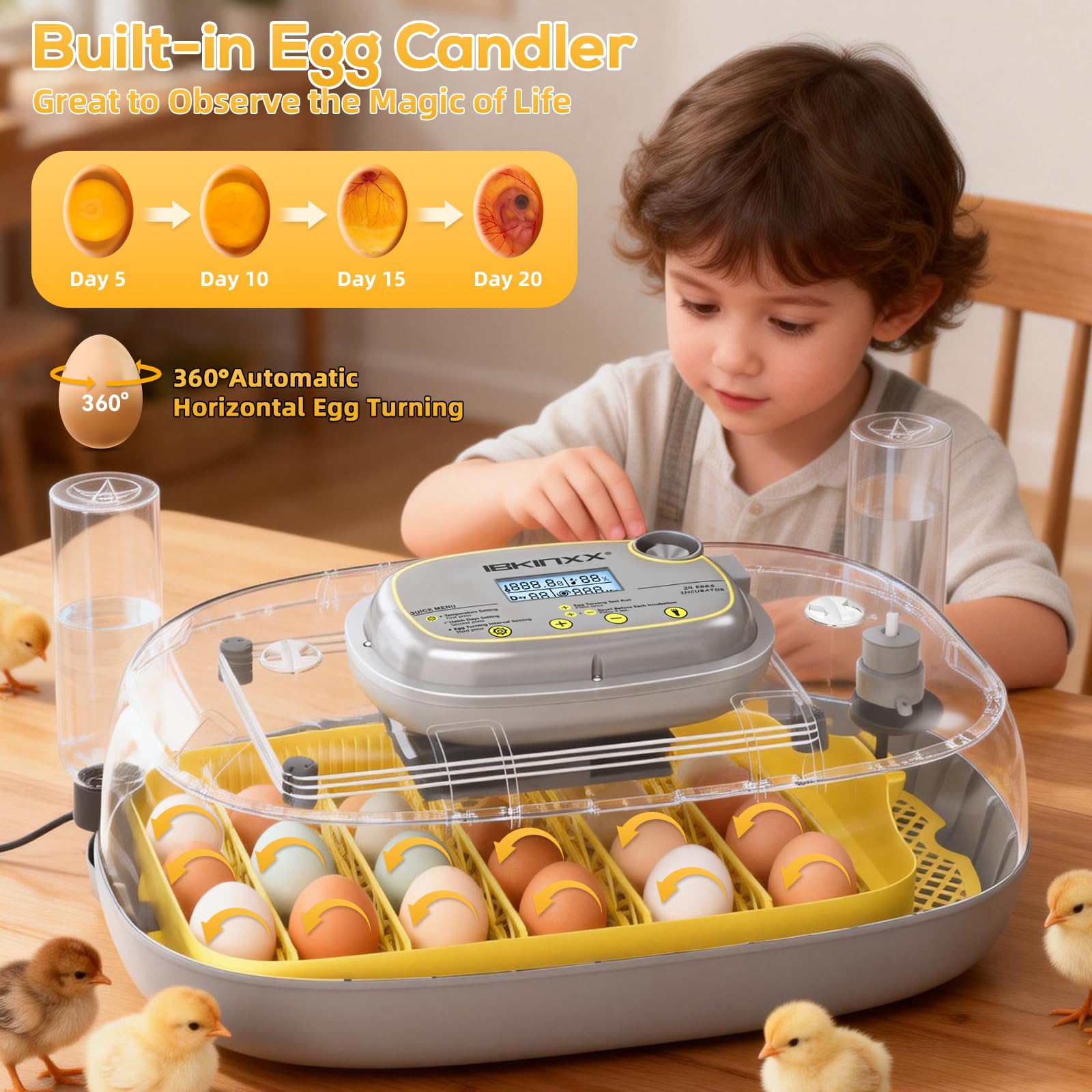 IBKINXX incubator with automatic egg turner for consistent embryo development.