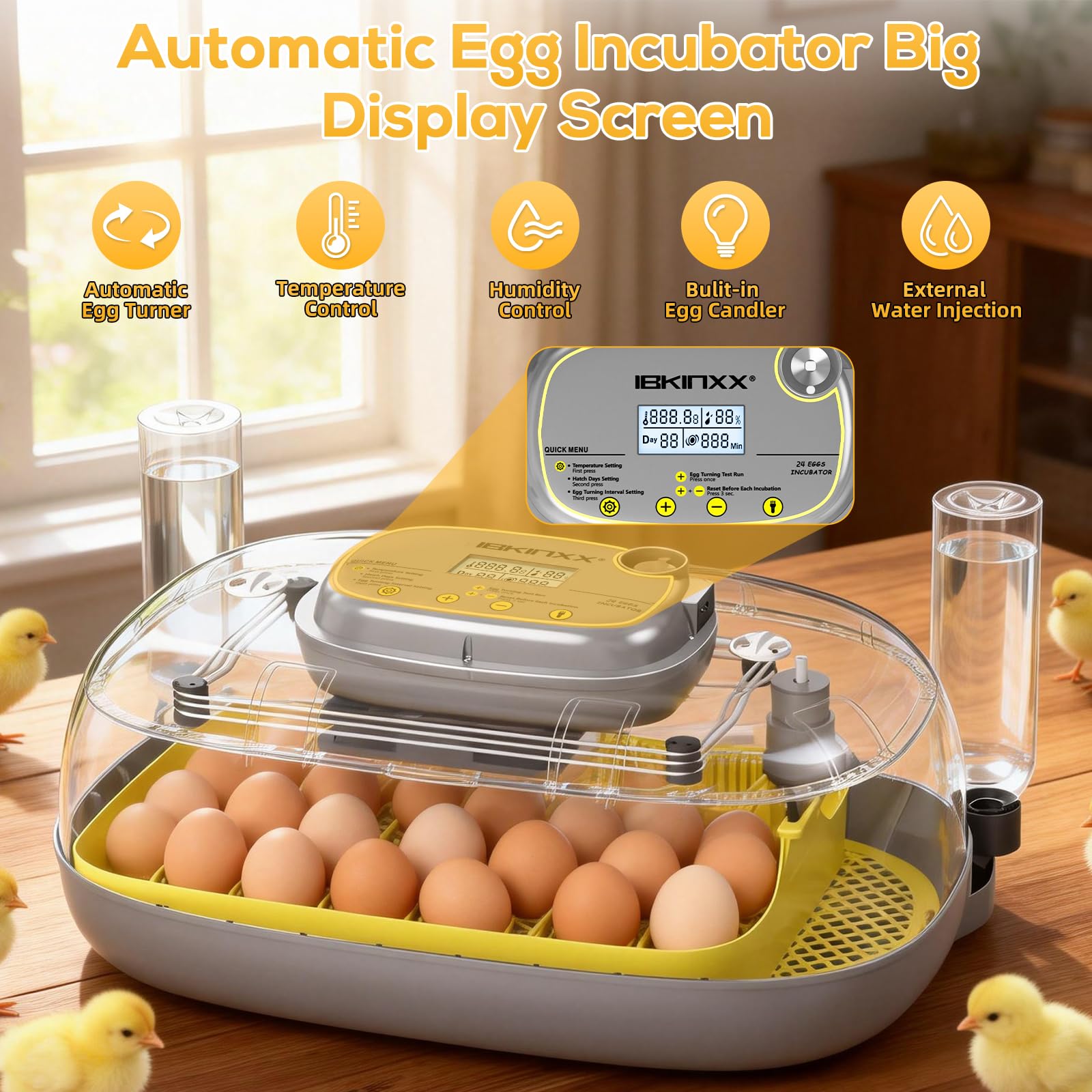 IBKINXX incubator with temperature and humidity control for stable environment.