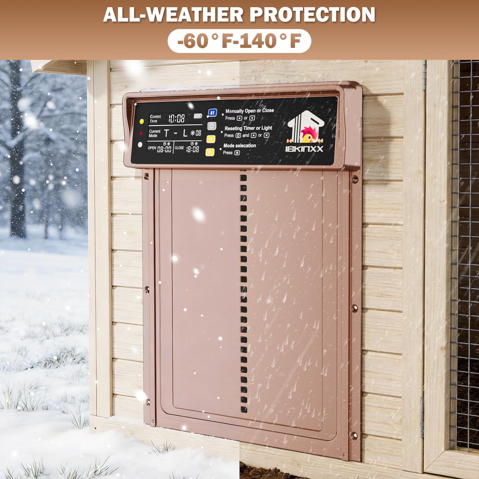 IBKINXX spacious door opening ensures easy passage for varied poultry.