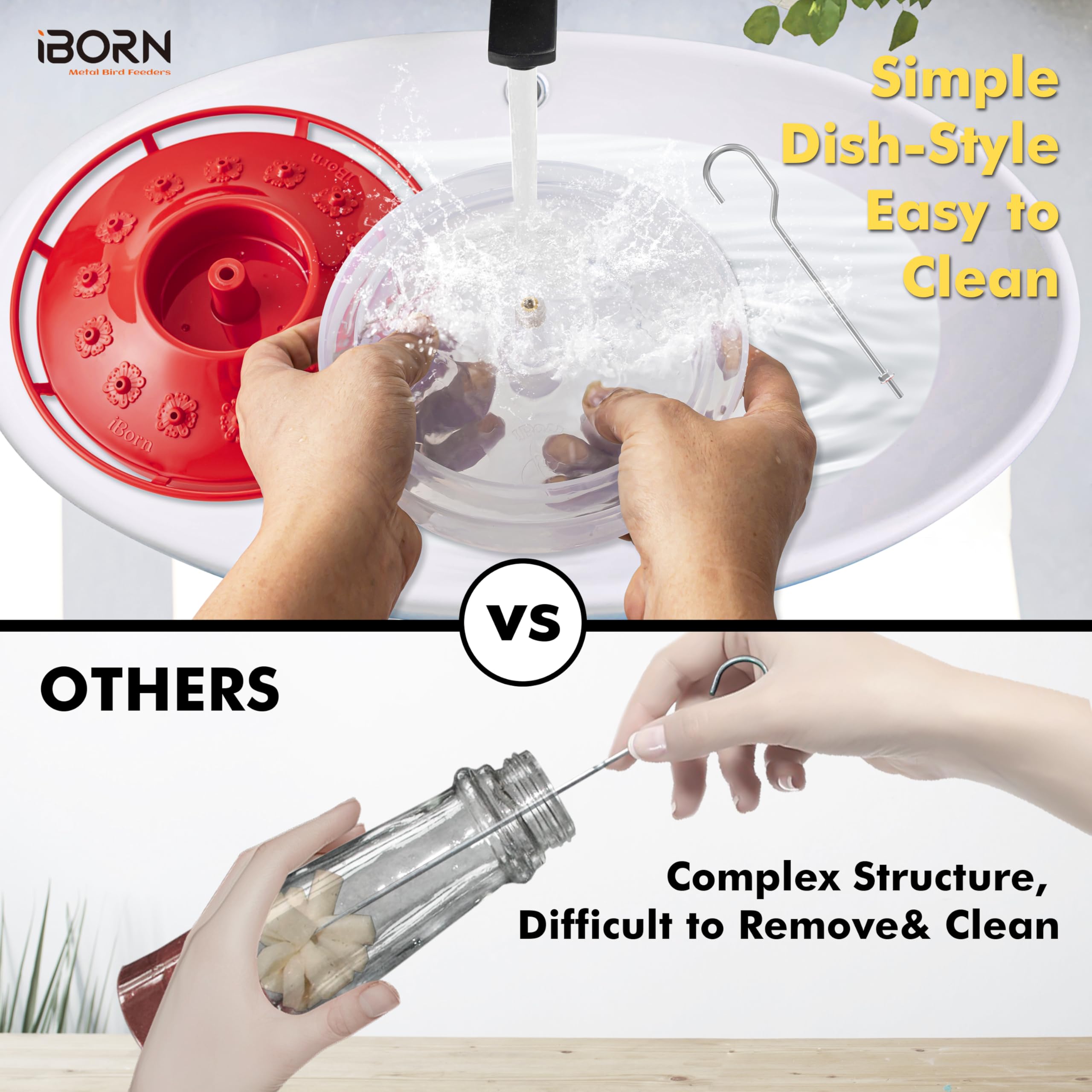 iBorn 14 red flower ports hummingbird feeder invites multiple birds to feed simultaneously in your garden.