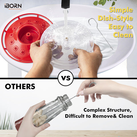 iBorn 14 red flower ports hummingbird feeder invites multiple birds to feed simultaneously in your garden.