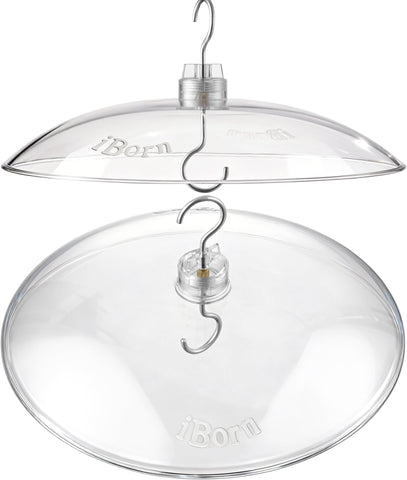 iBorn baffles 13-inch bird feeder cover shields against rain while keeping seeds visible
