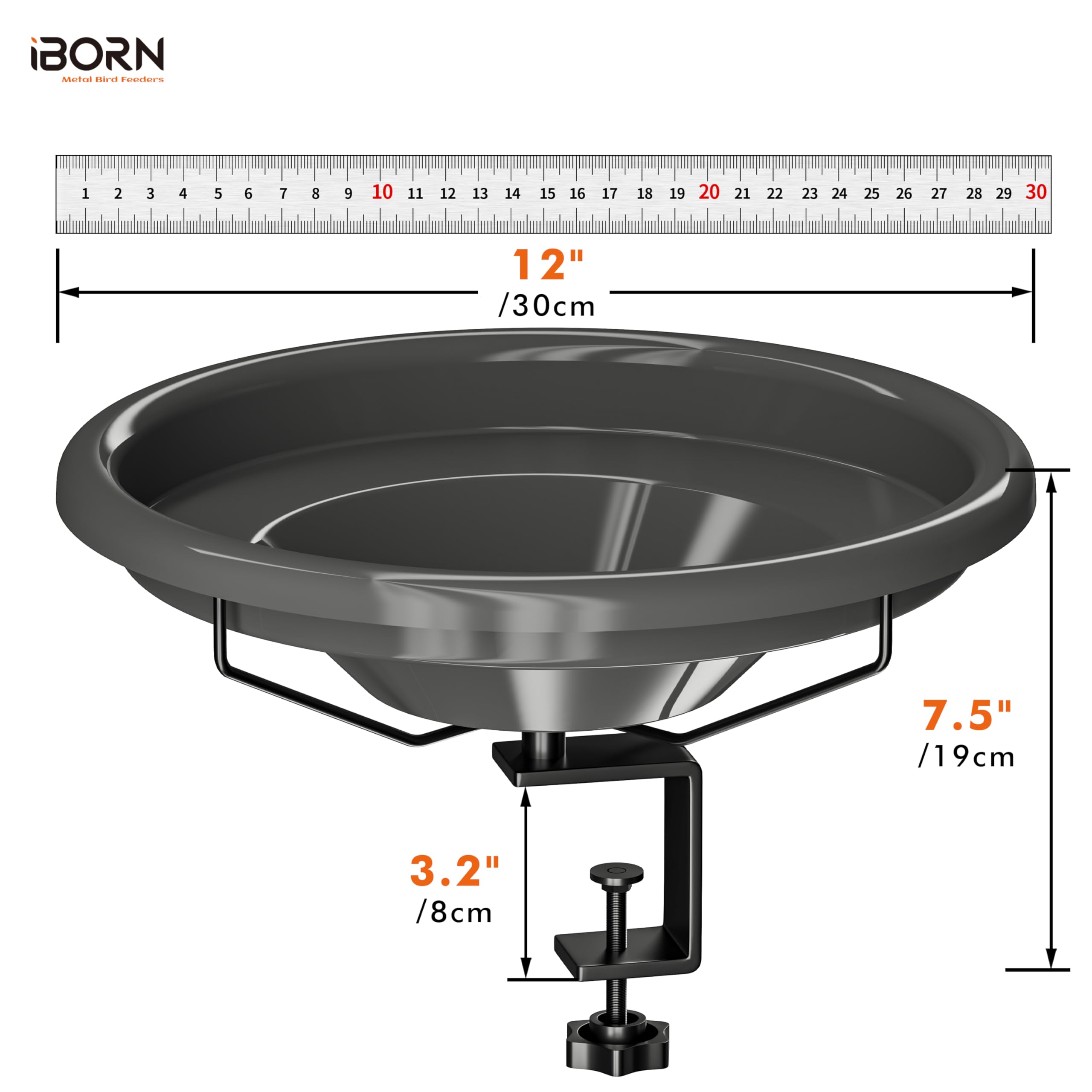 iBorn clamp 3-2 inch mount securing the deck mounted bird bath