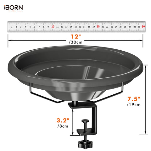 iBorn clamp 3-2 inch mount securing the deck mounted bird bath