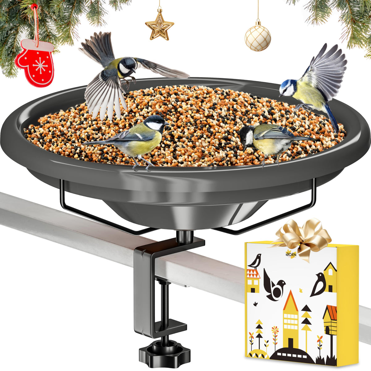 iBorn bird bath deck mounted 12 inch bowl ready for outdoor use and birds
