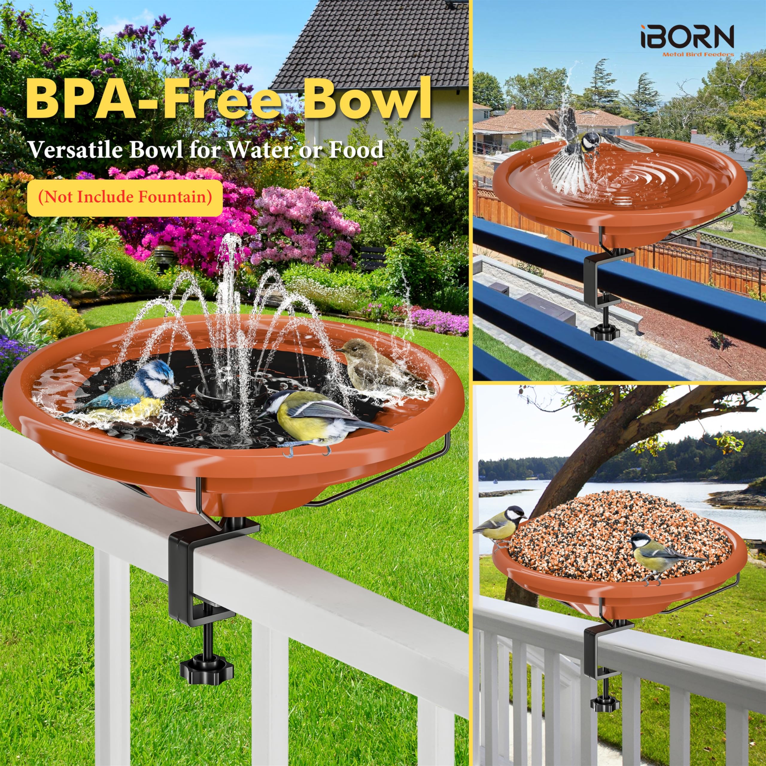 iBorn Bird Bath deep bowl 3-5 inch lets birds immerse and splash