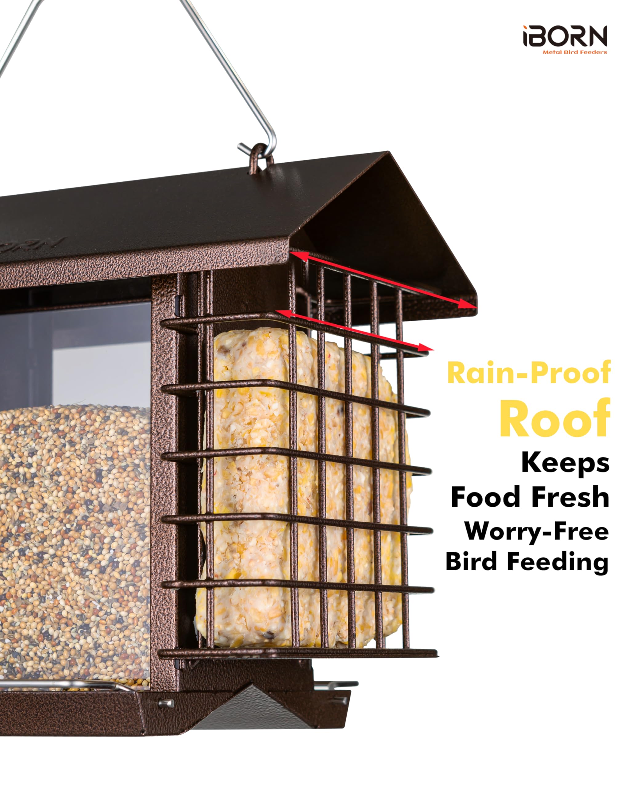 iBorn feeder features 14 drain holes to prevent water buildup and soggy seeds
