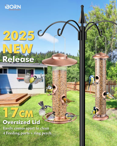iBorn bird feeder with 17cm roof keeps ports dry and birds comfortable in weather.