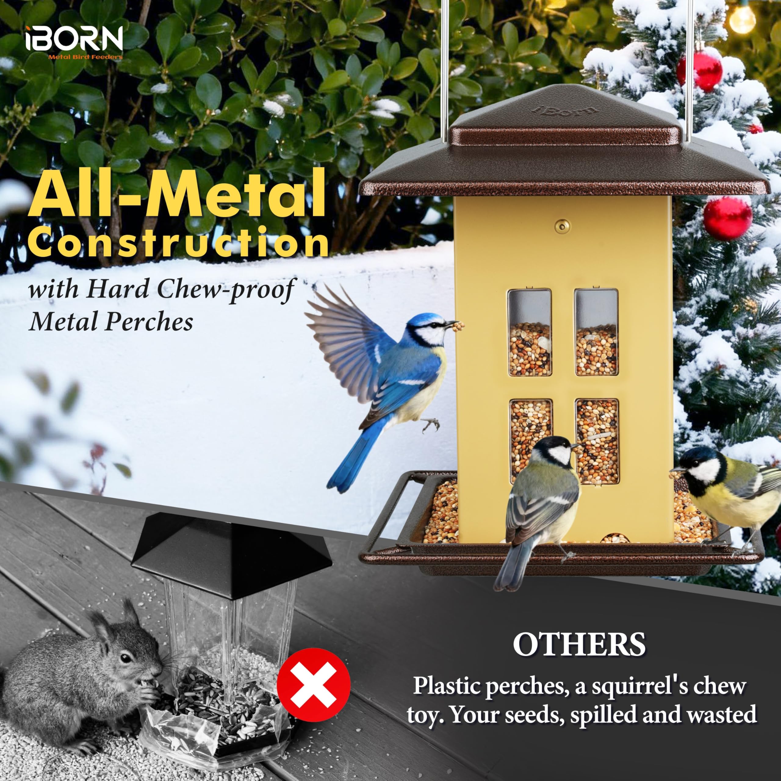 iborn bird feeder 18cm-roof keeps seeds dry during rain