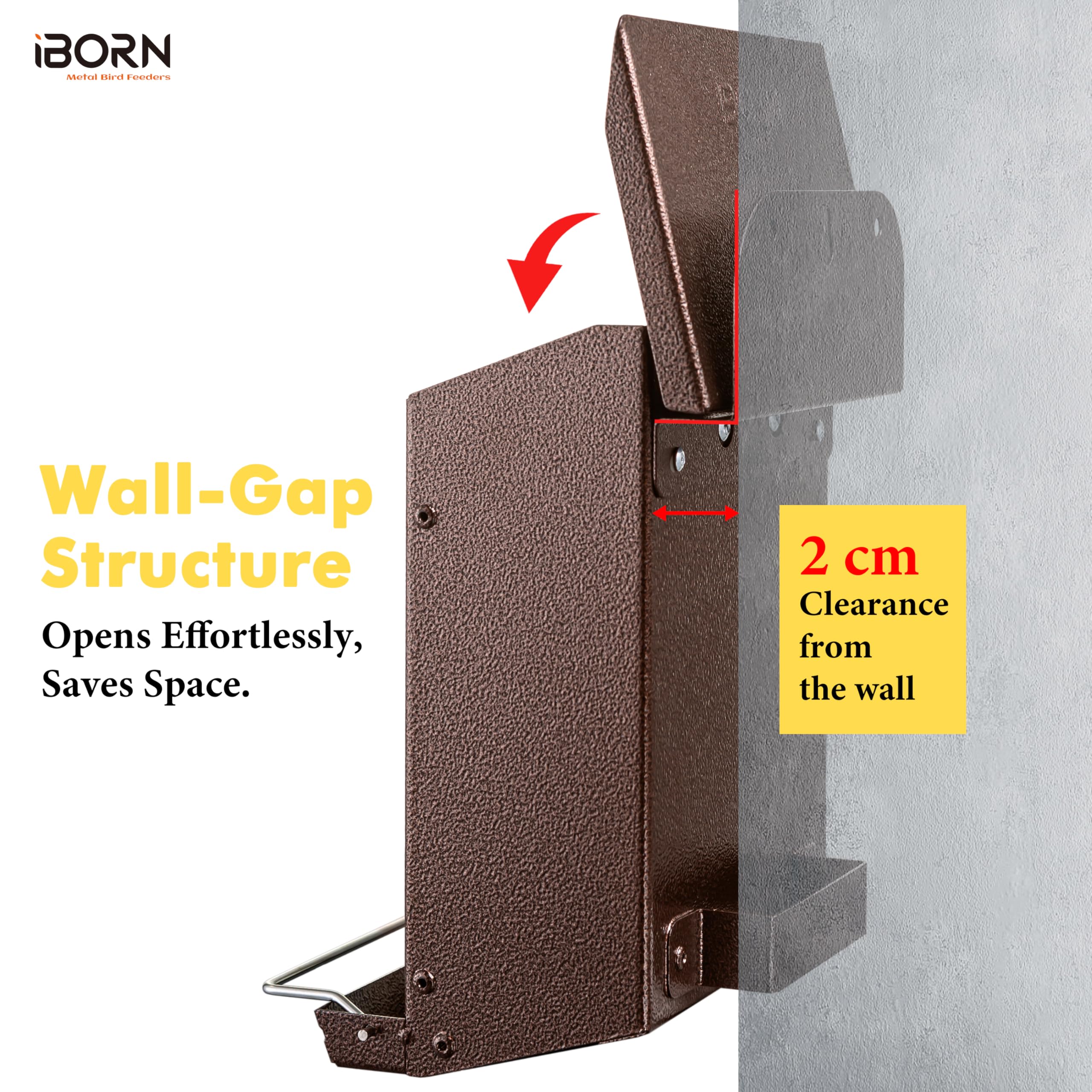 iBorn Bird Feeder back gap refill design lets you refill without removing from wall.
