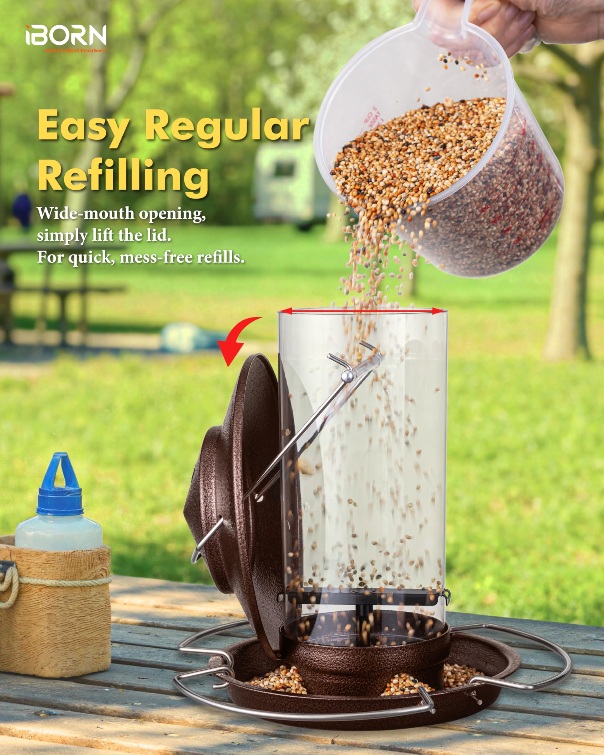 iBorn Bird Feeder attracts diverse birds with seed compatibility and stable perch.