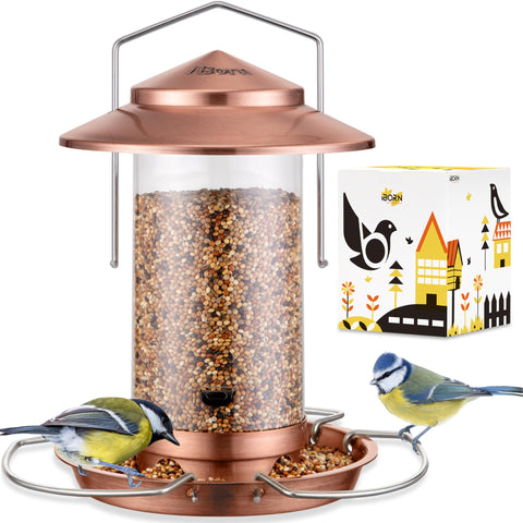 iBorn bird feeder with chew-proof metal roof protects seed from squirrels