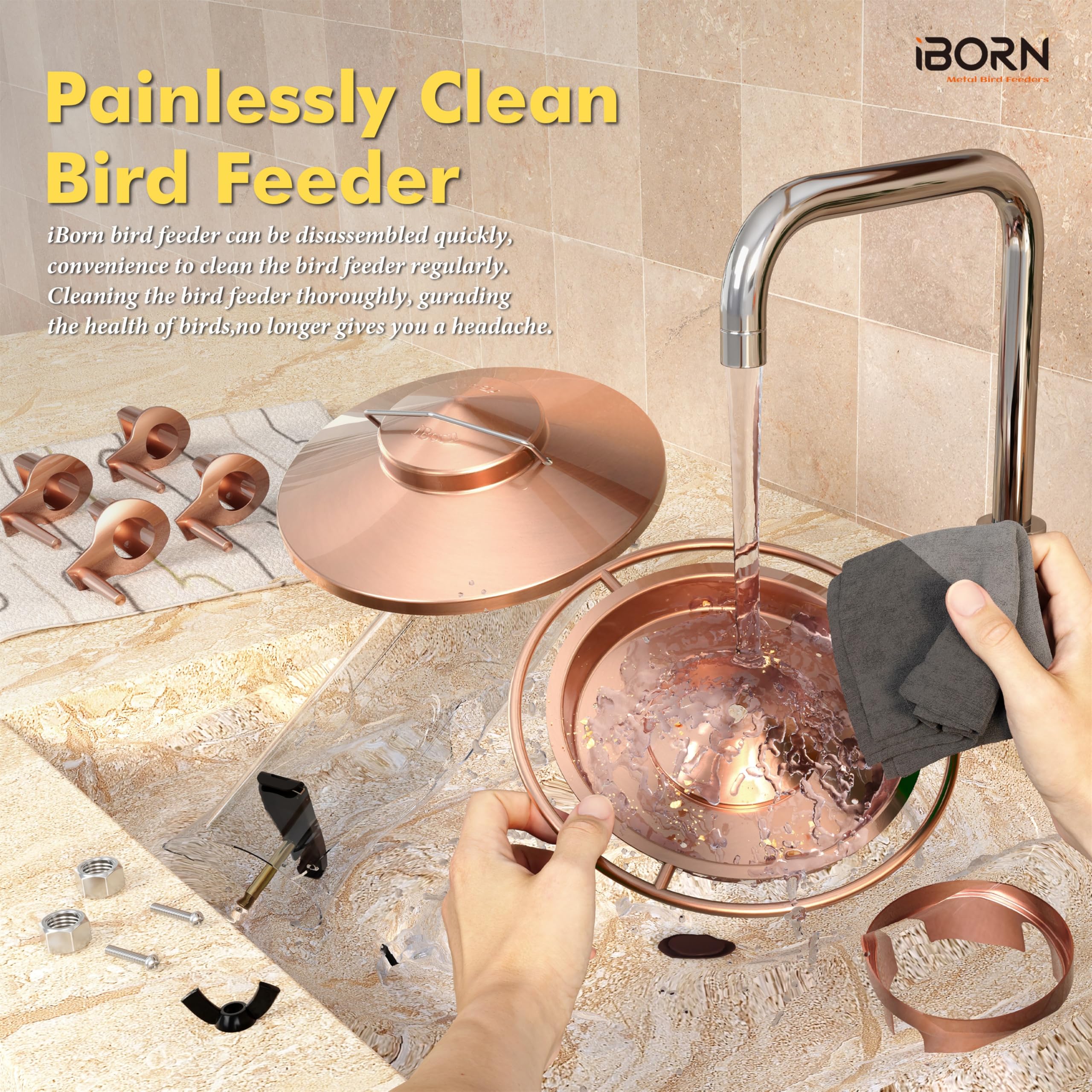 iBorn bird feeder durable metal construction designed for year-round garden use.
