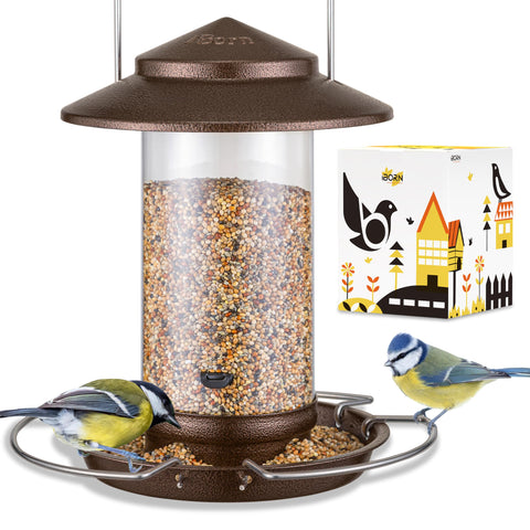 iBorn Bird Feeder with fixed metal hanger for stable outdoor mounting against wind.