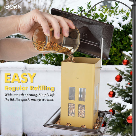 iborn bird feeder flip-lid-fill allows quick refills in seconds