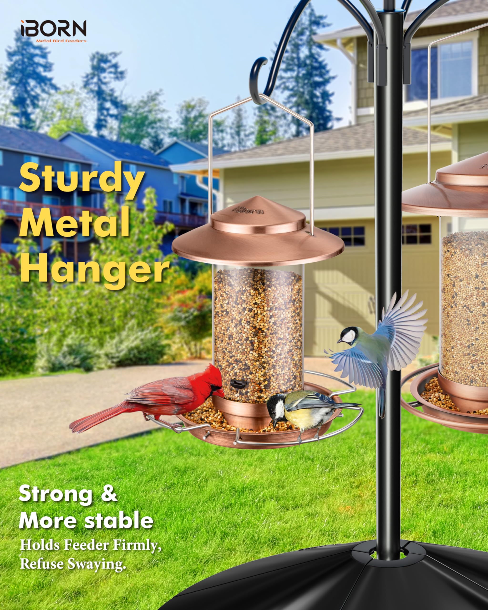 iBorn bird feeder with flip-top roof for quick, one-handed refills