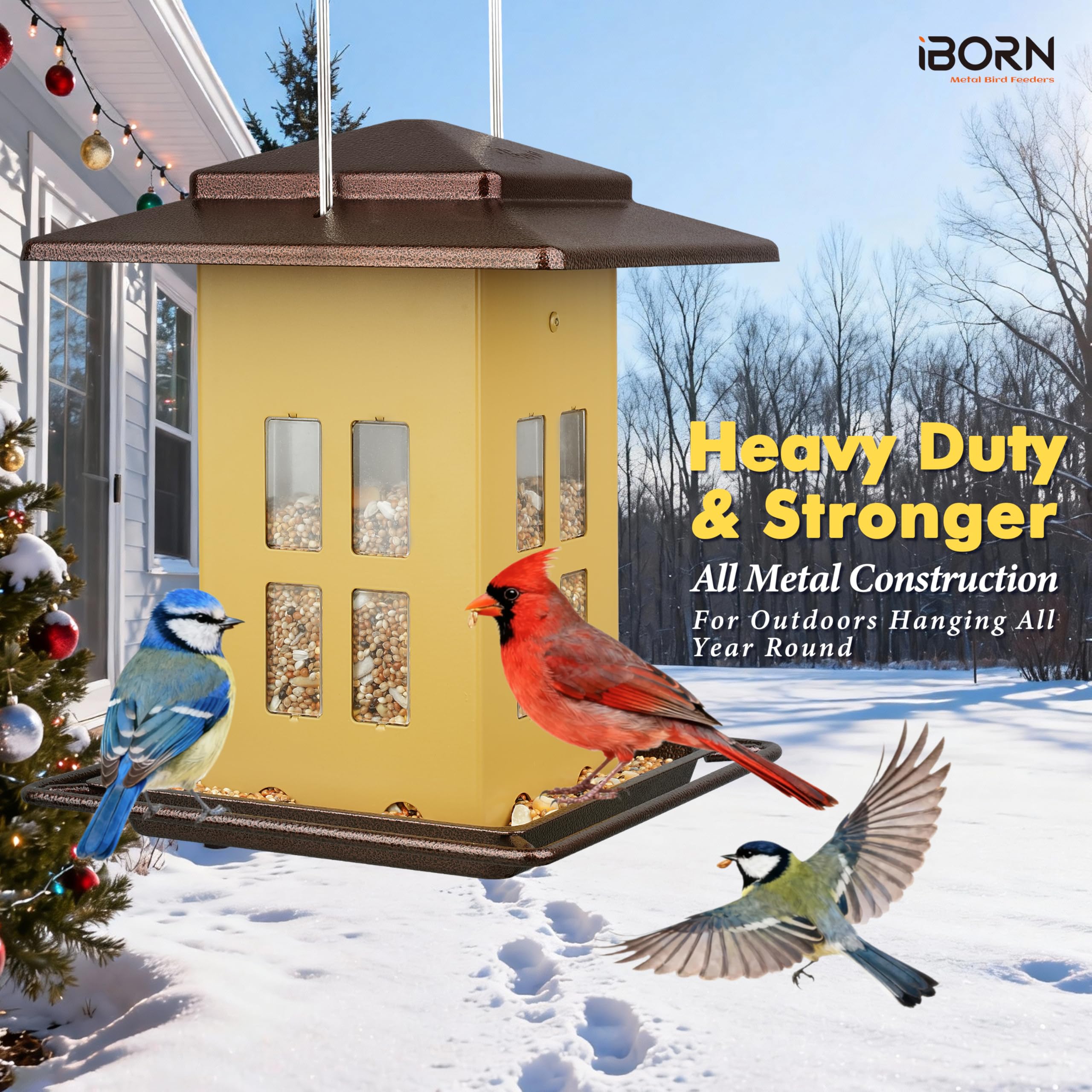 iborn bird feeder heavy-duty-shell protects seeds from rain and damage