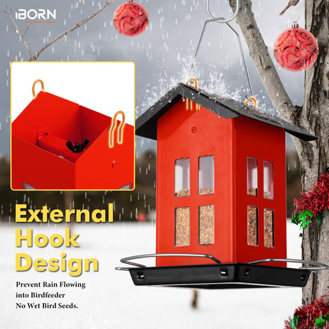 iBorn squirrel-proof roof design helps protect bird seeds from theft.