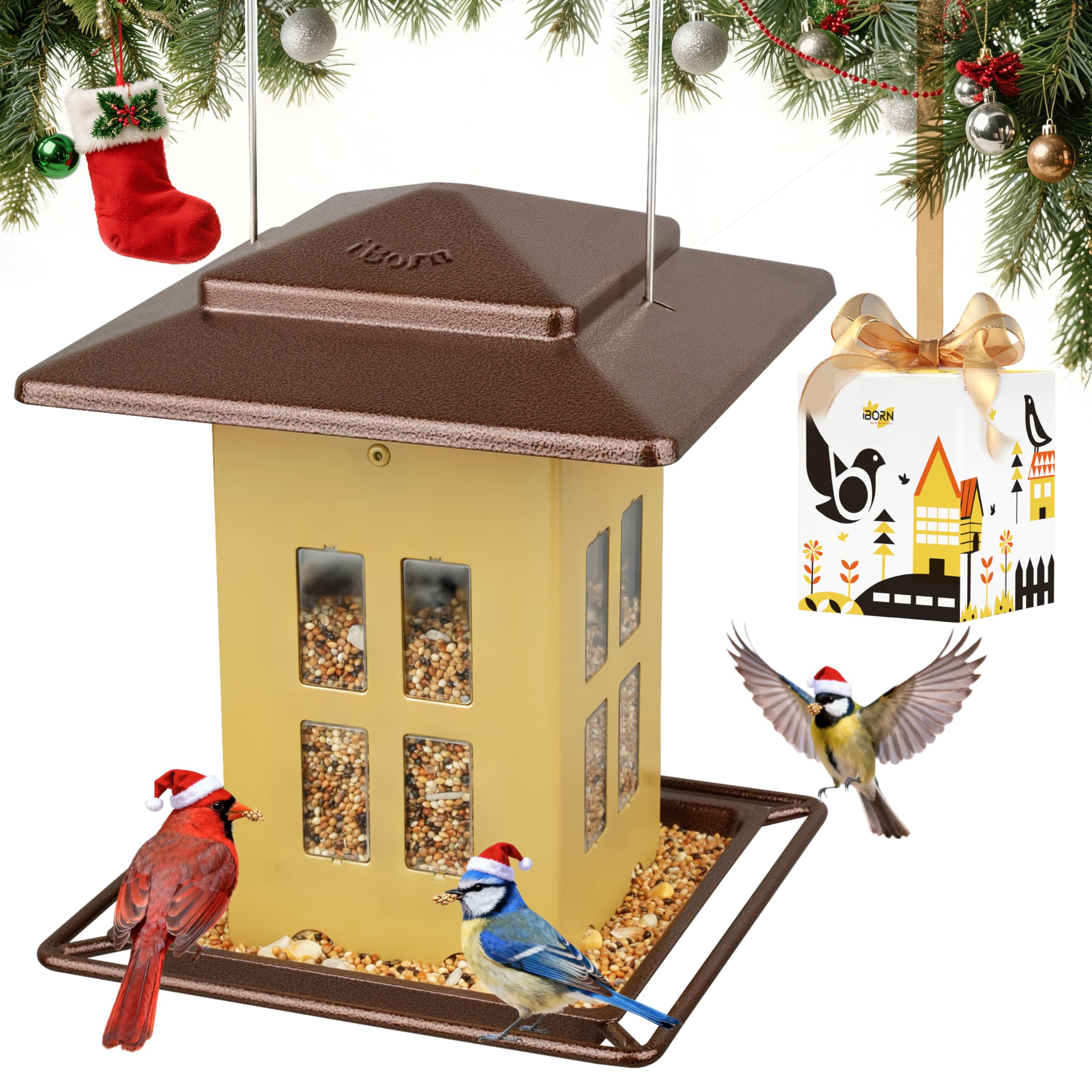 iborn bird feeder lantern-look invites birds to linger in your yard