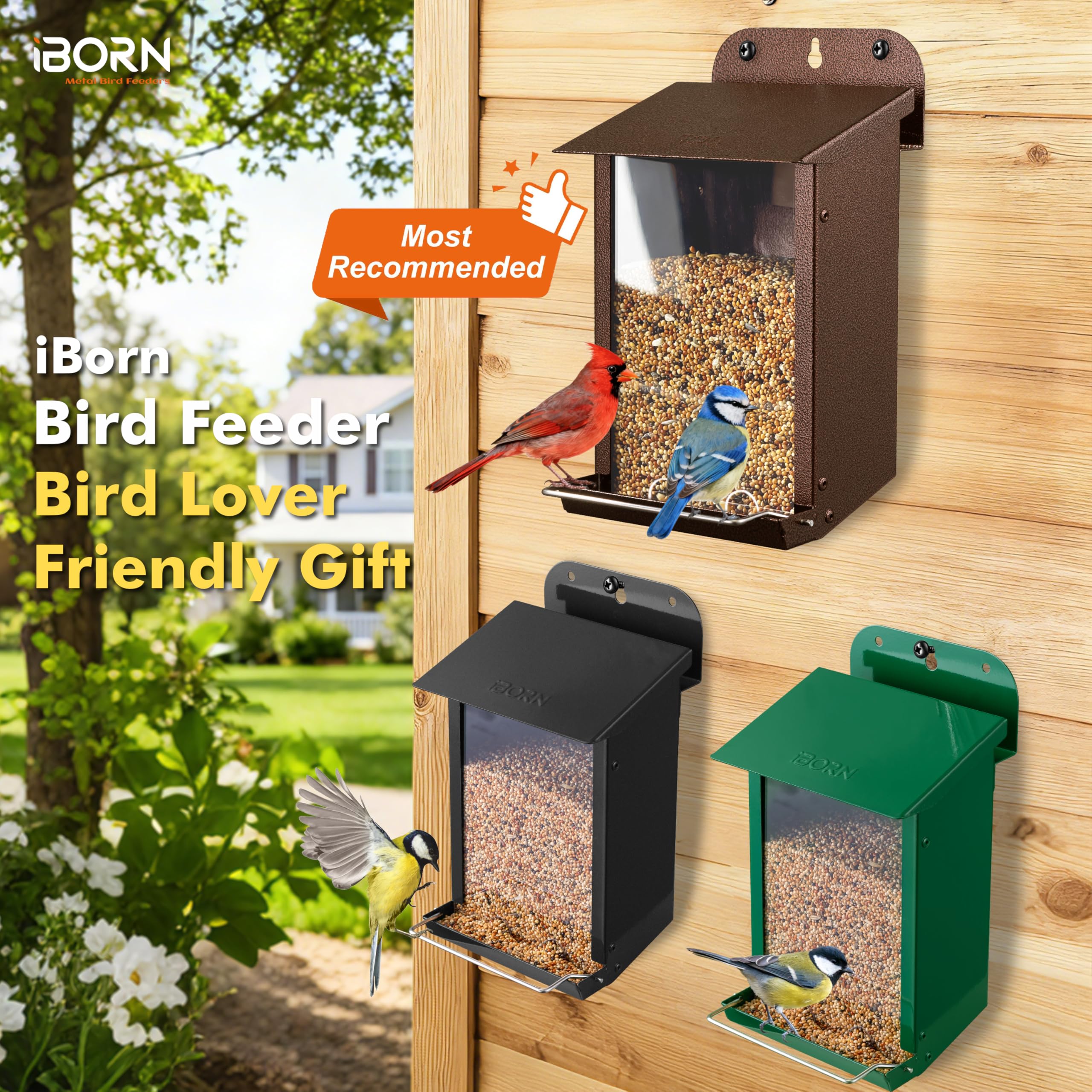 iBorn Bird Feeder large feeding ports support a variety of seeds and birds.