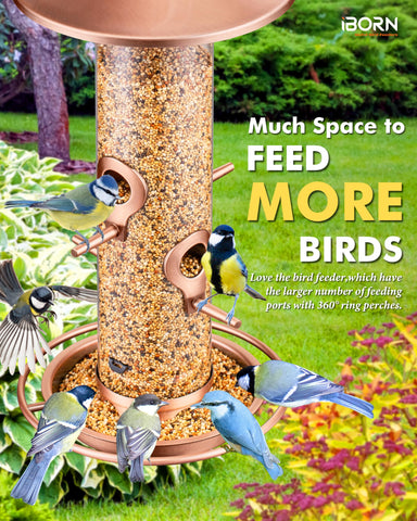 iBorn bird feeder metal construction deters squirrels for longer outdoor use.