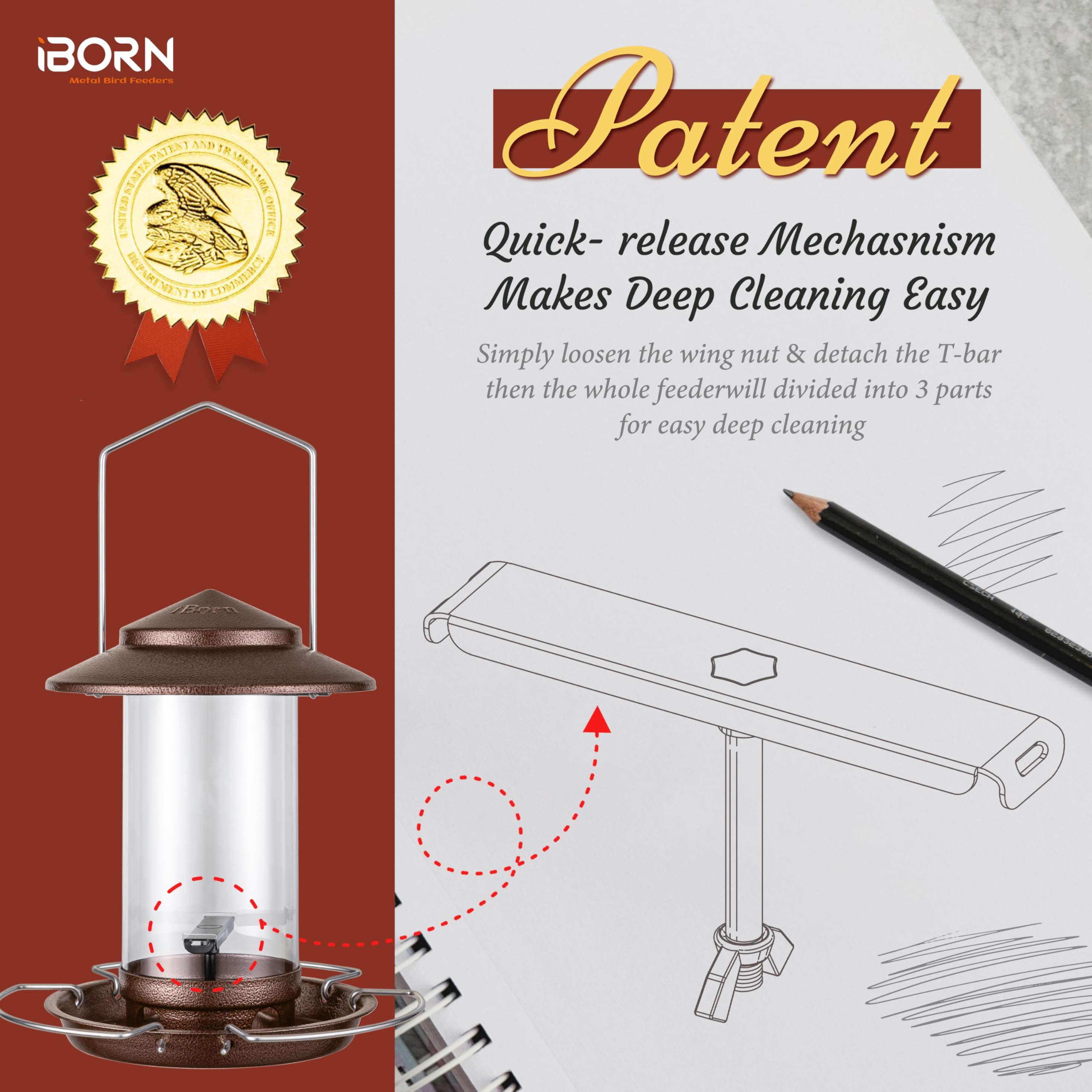 iBorn Bird Feeder designed for outdoor hanging stays sturdy through wind.