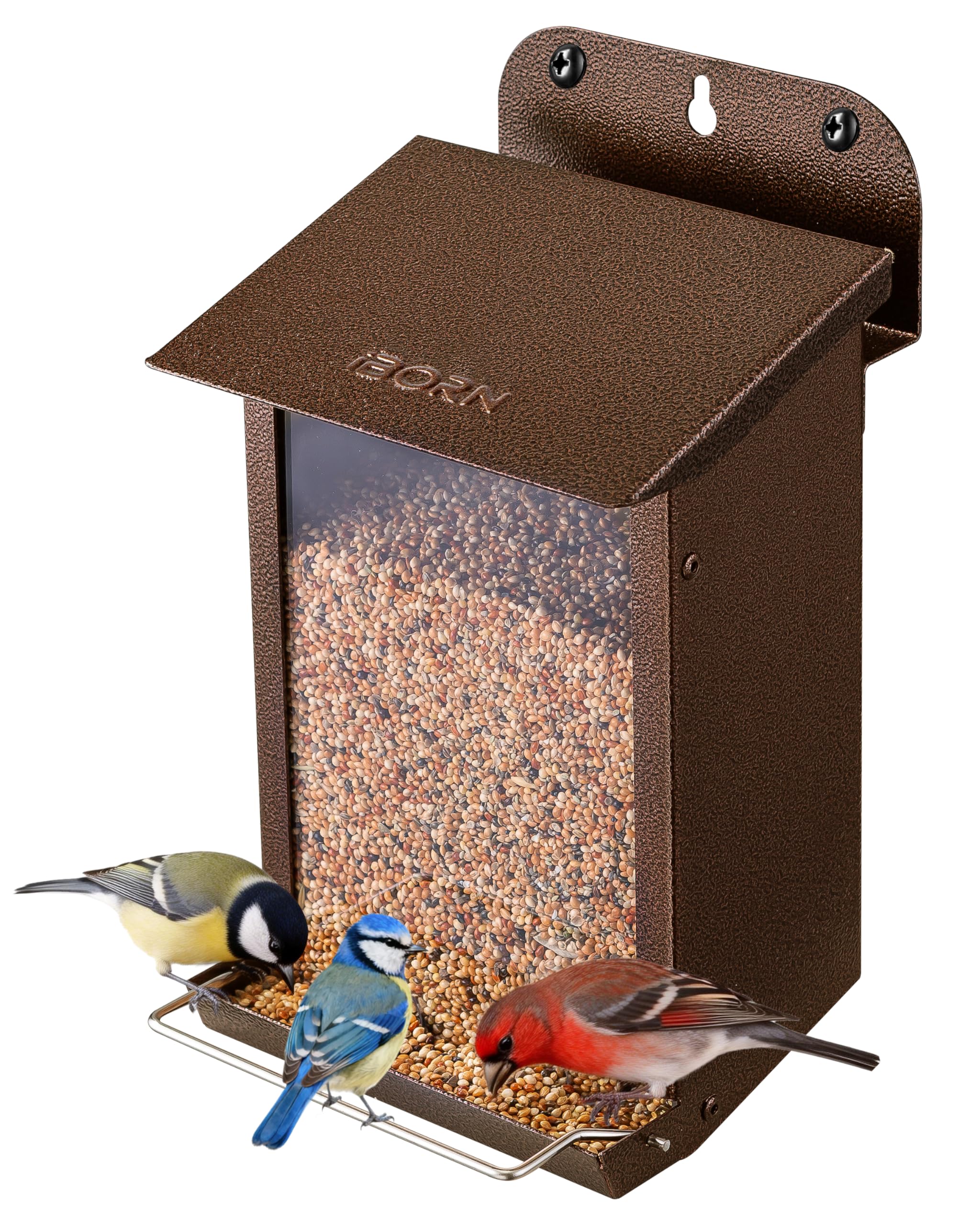 iBorn Bird Feeder outdoors wall-mounted shows rugged durability for year-round feeding.