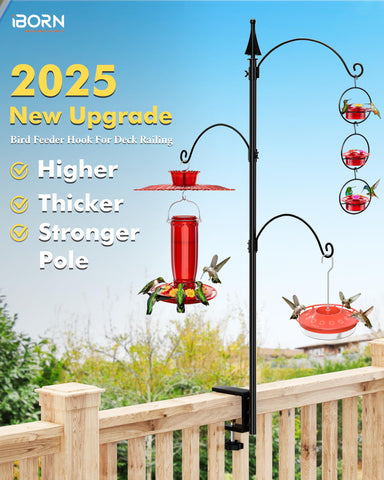 iborn bird feeder pole with 360-degree swivel hooks enables flexible feeder placement